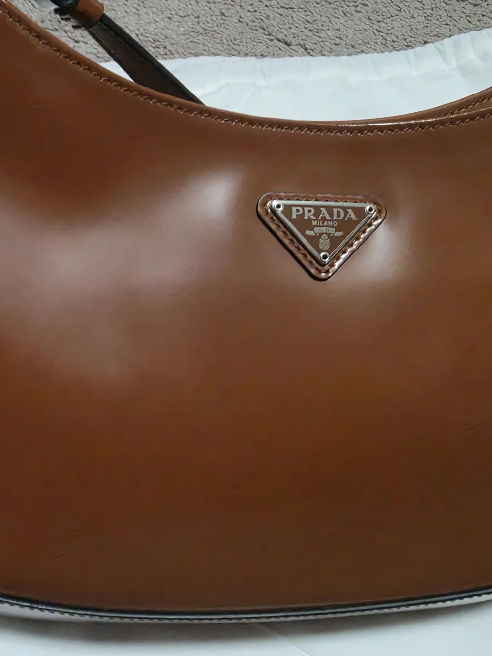 Prada Spazzolato, Cleo  Brown Leather Shoulder Bag - Sleek Hobo Style